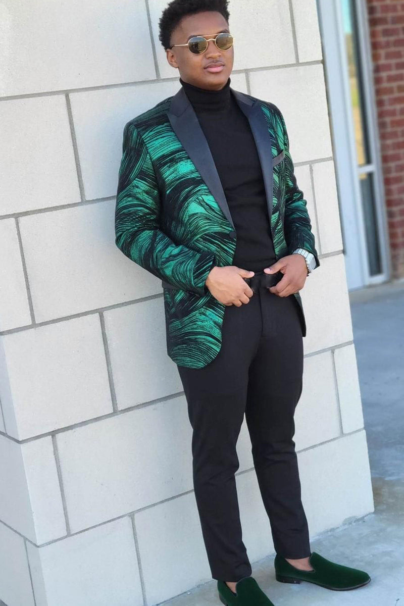 Load image into Gallery viewer, Dark Green Peak Lapel Sparkly Men's Prom Blazer