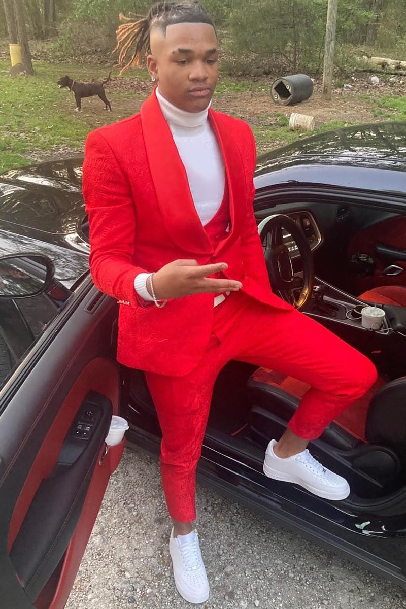 Load image into Gallery viewer, Red Shawl Lapel 3 Piece Men's Prom Suits