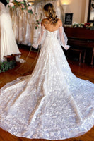 Load image into Gallery viewer, Ivory Sweetheart Corset Detachale Long Sleeves Long Lace Wedding Dress