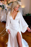 Load image into Gallery viewer, White Satin Simple A-Line Long Wedding Dress