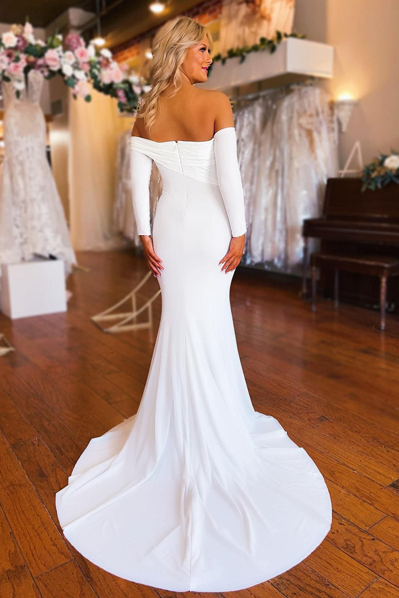 Simple White Mermaid Boho Wedding Dress HS374 main image 0