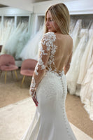 Load image into Gallery viewer, White V-Neck Mermaid Long Wedding Dress with Lace