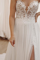 Load image into Gallery viewer, White Sweetheart Long Lace Boho Wedding Dress with Slit