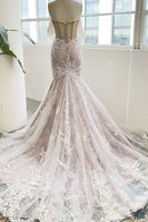 Load image into Gallery viewer, Gray Purple Sweetheart Corset Mermaid Wedding Dress with Appliques