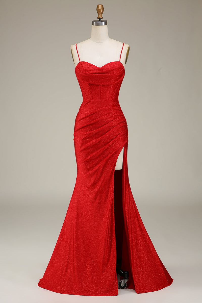 Load image into Gallery viewer, Satin Spaghetti Straps Lilac Prom Dress with Corset