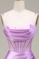 Load image into Gallery viewer, Satin Spaghetti Straps Lilac Prom Dress with Corset