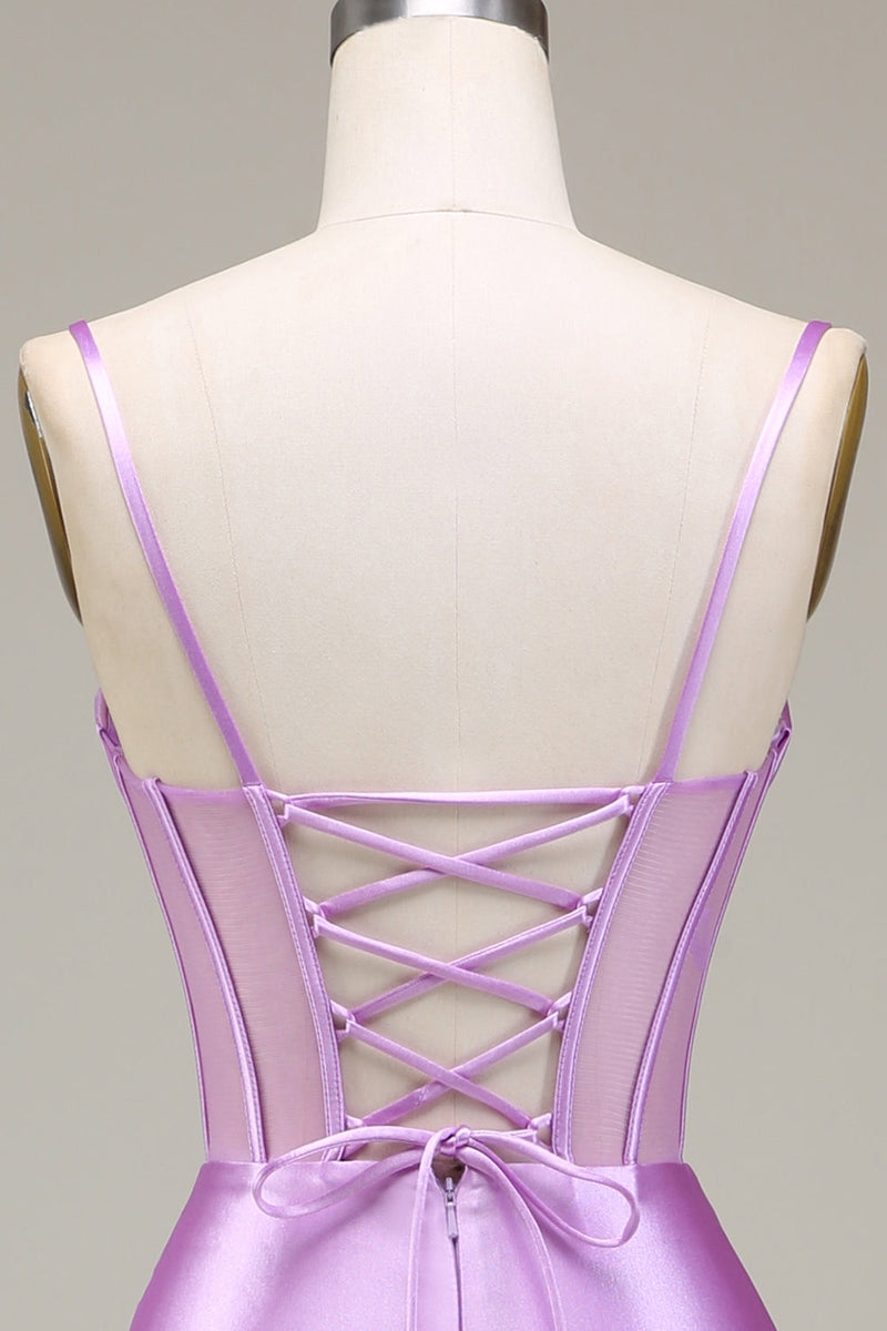 Load image into Gallery viewer, Satin Spaghetti Straps Lilac Prom Dress with Corset