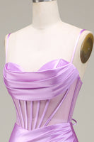 Load image into Gallery viewer, Satin Spaghetti Straps Lilac Prom Dress with Corset