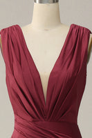 Load image into Gallery viewer, Deep V-neck Burgundy Mermaid Prom Dress with Ruffles