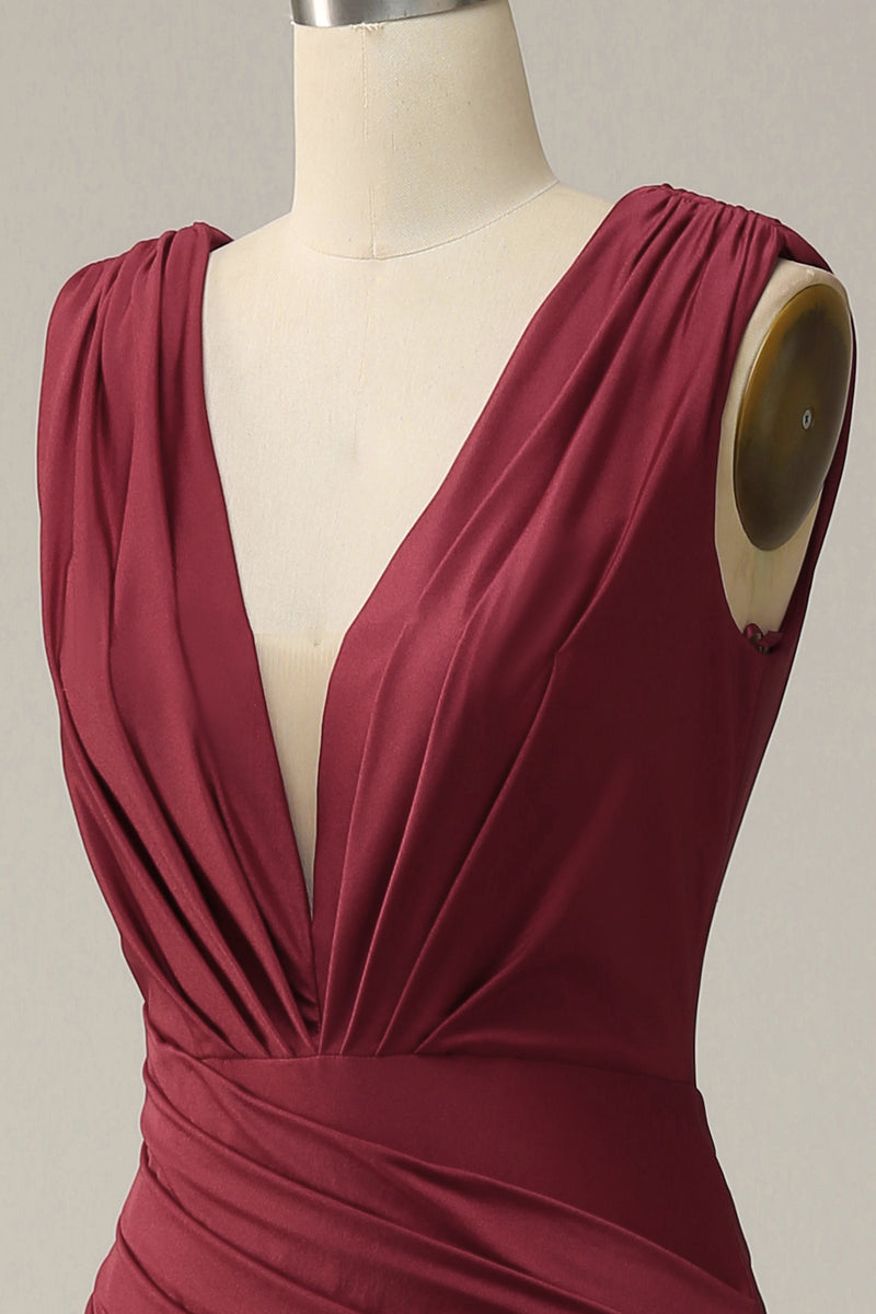 Load image into Gallery viewer, Deep V-neck Burgundy Mermaid Prom Dress with Ruffles