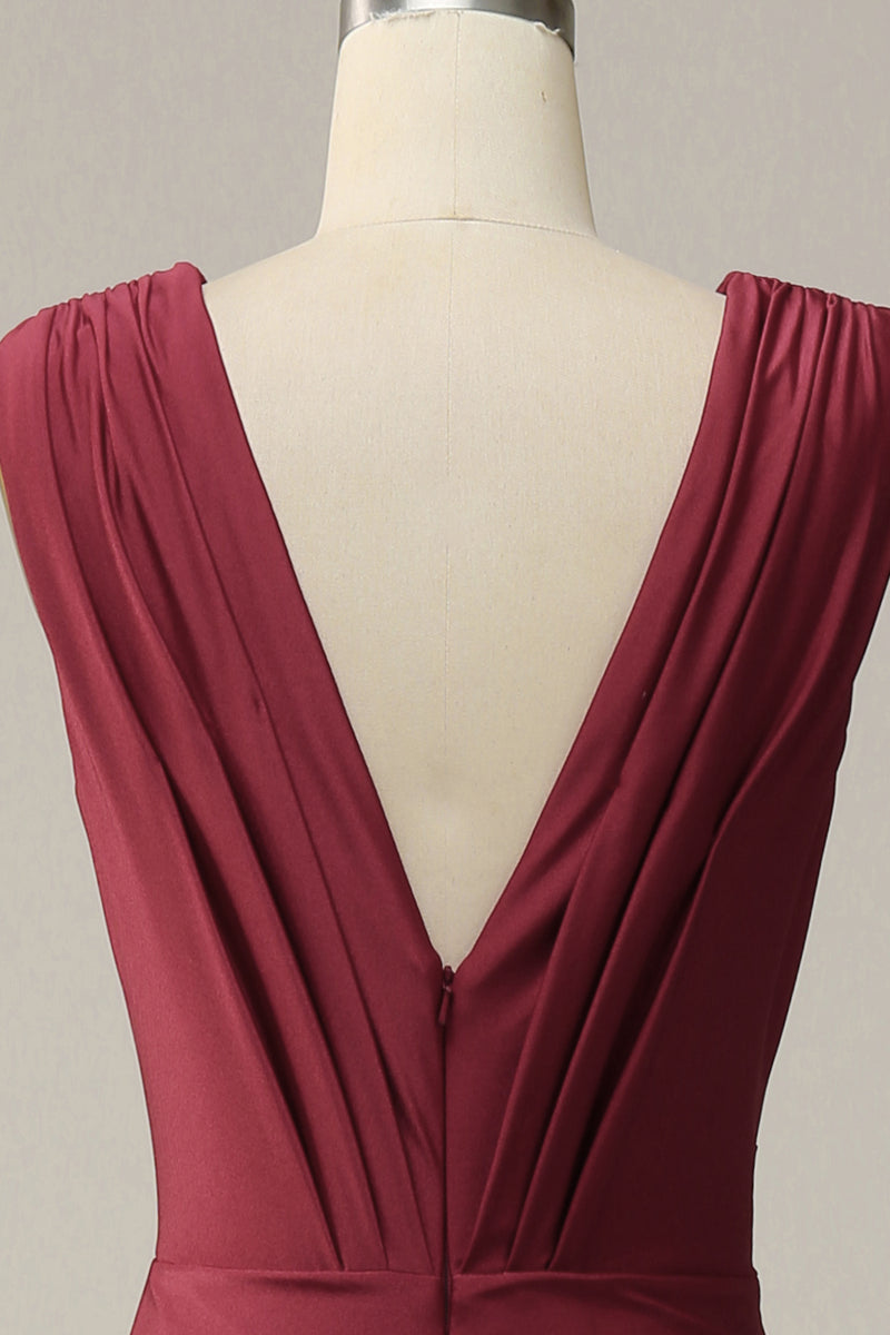 Load image into Gallery viewer, Deep V-neck Burgundy Mermaid Prom Dress with Ruffles