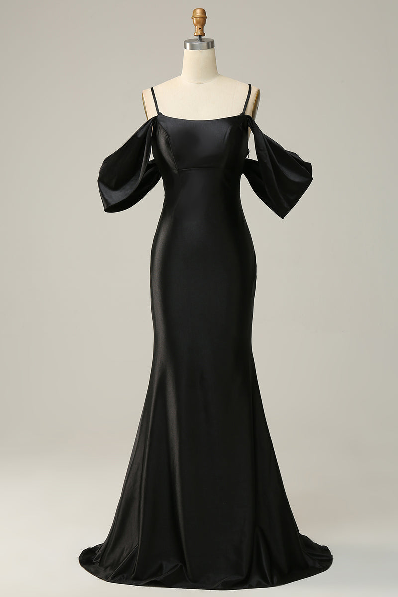 Load image into Gallery viewer, Black Off the Shoulder Mermaid Prom Dress with Backless