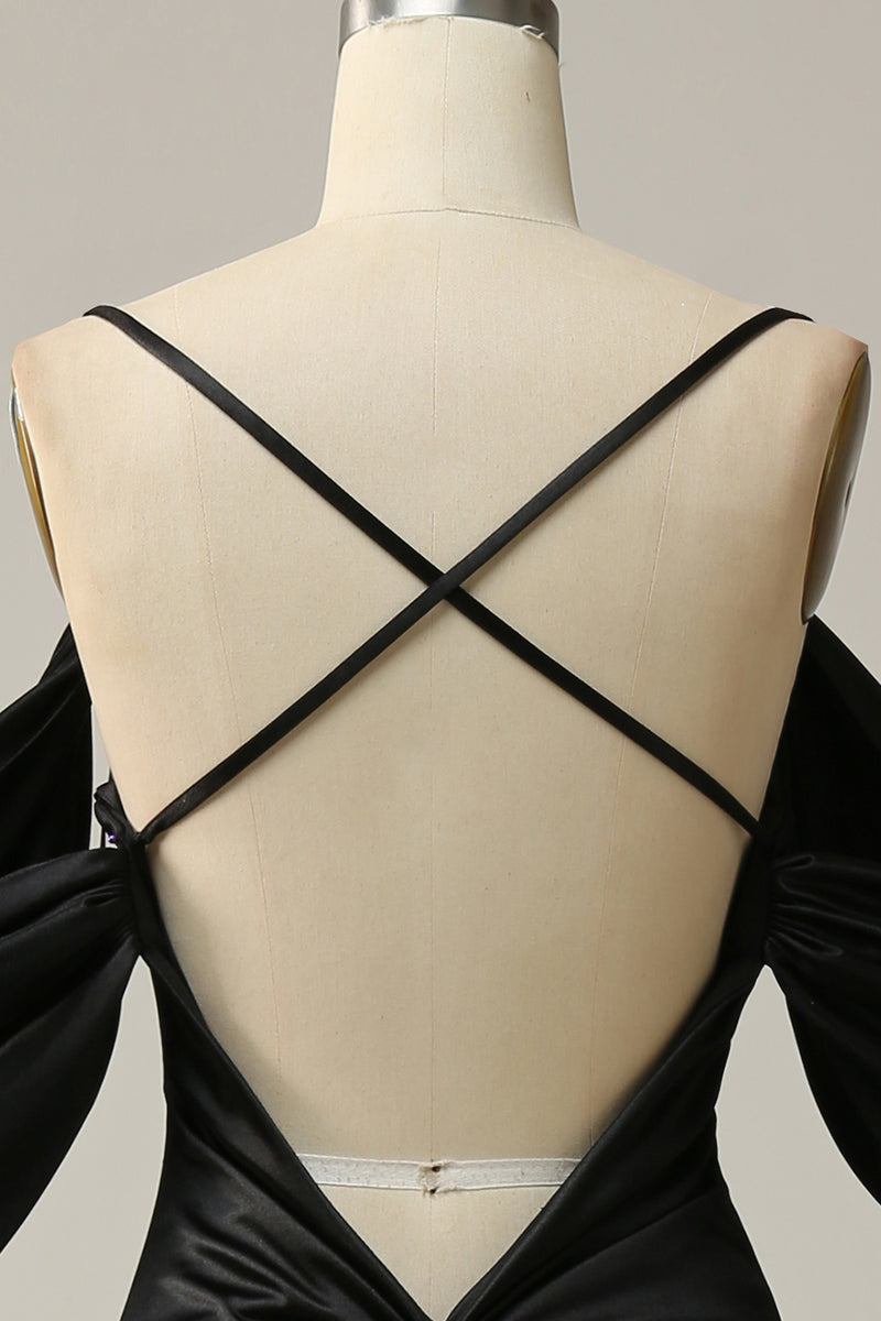 Load image into Gallery viewer, Black Off the Shoulder Mermaid Prom Dress with Backless