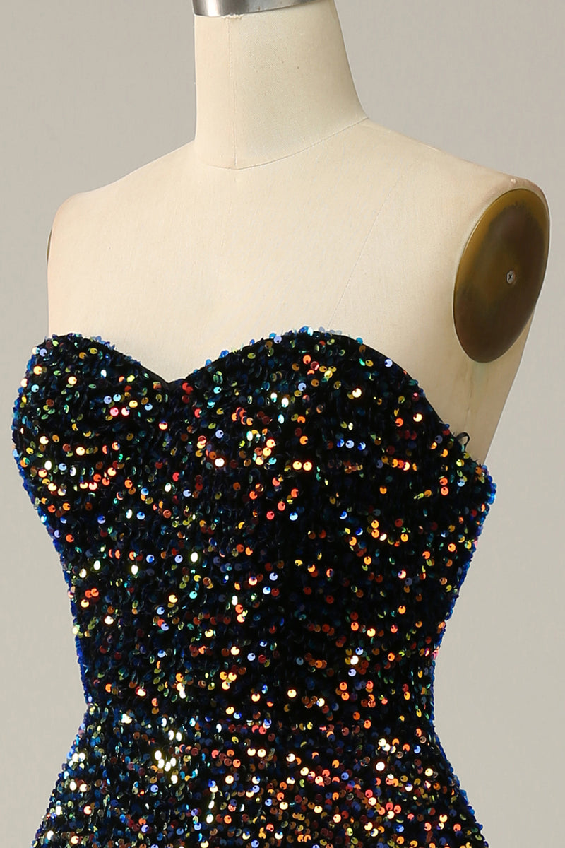 Load image into Gallery viewer, A Line Strapless Black Sequins Prom Dress