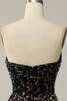 Load image into Gallery viewer, A Line Strapless Black Sequins Prom Dress