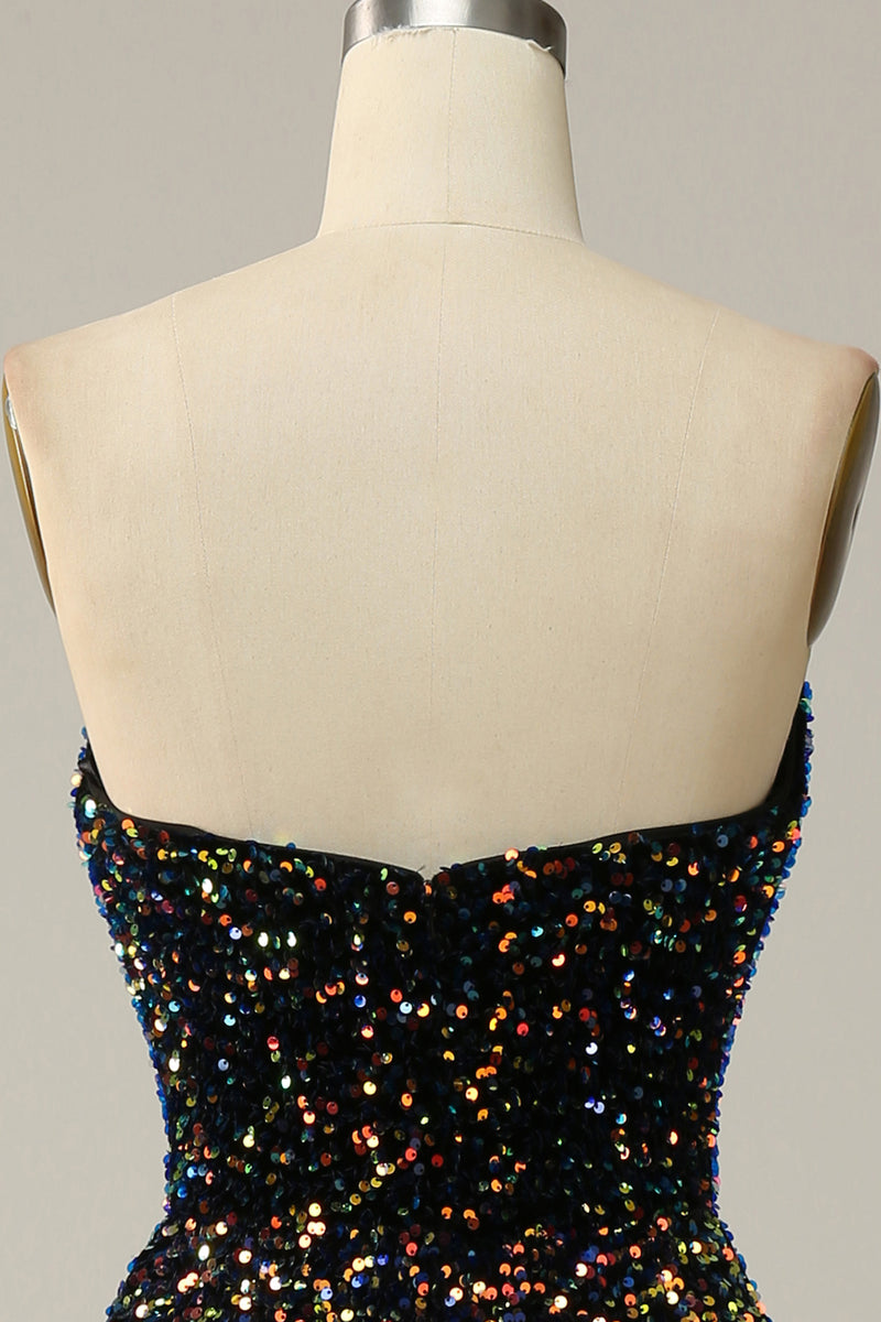 Load image into Gallery viewer, A Line Strapless Black Sequins Prom Dress
