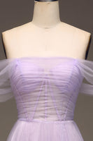 Load image into Gallery viewer, Lilac Off the Shoulder A Line Tulle Princess Prom Dress With Slit