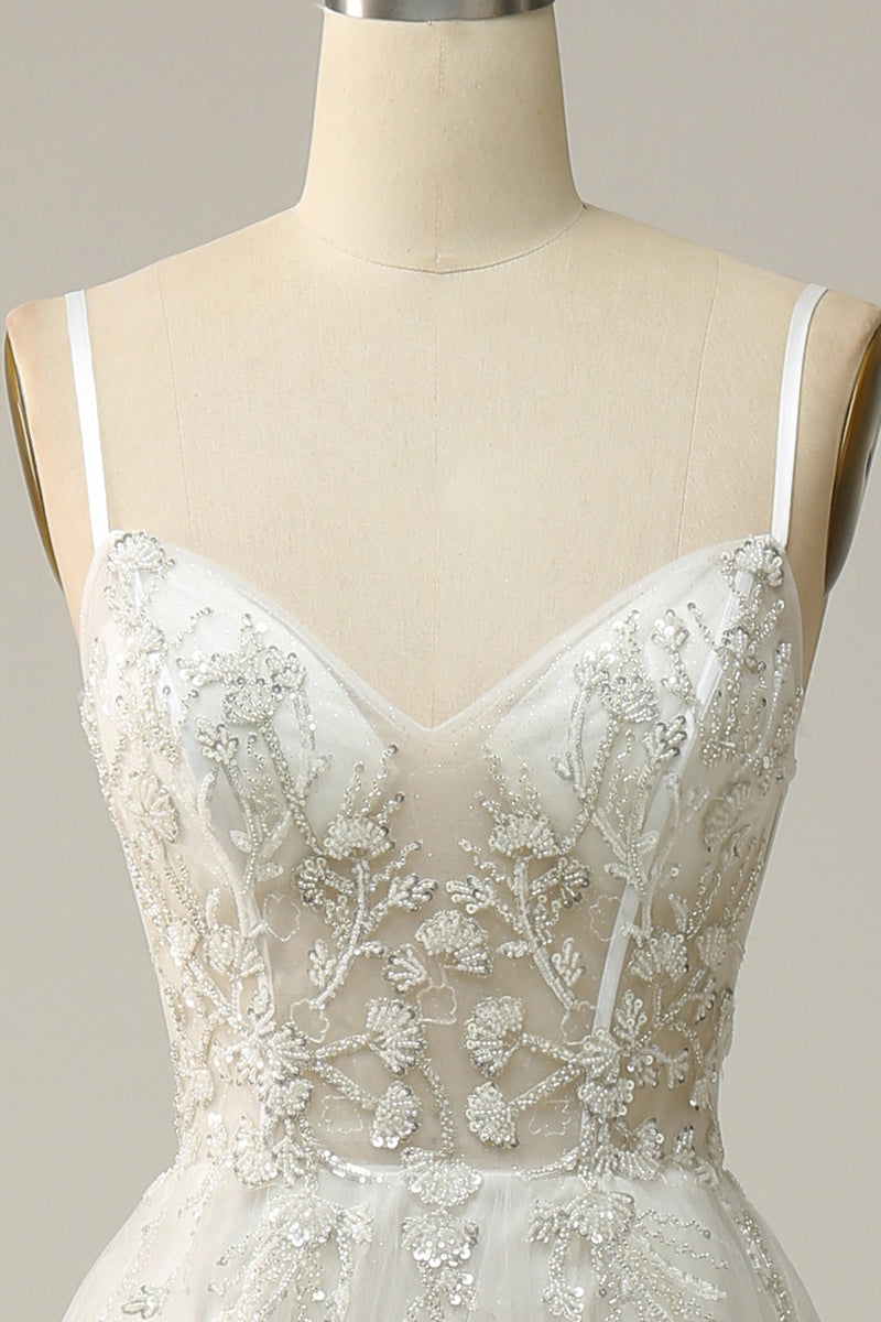 Load image into Gallery viewer, White Spaghetti Straps Corset Prom Dress with Beading