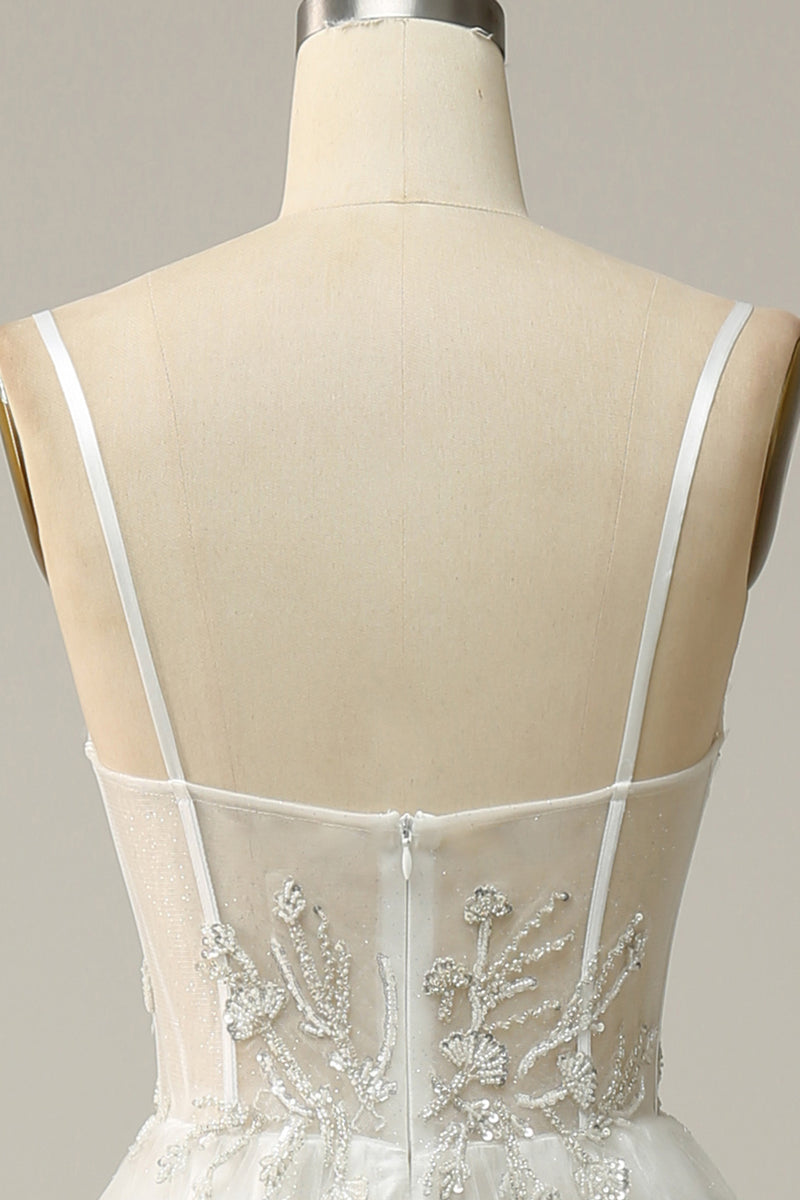 Load image into Gallery viewer, White Spaghetti Straps Corset Prom Dress with Beading
