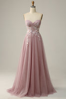Load image into Gallery viewer, A Line Strapless Sparkly Corset Prom Dress with Appliques