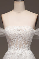Load image into Gallery viewer, White Off the Shoulder A Line Corset Prom Dress with Appliques