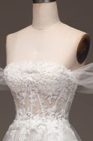 Load image into Gallery viewer, White Off the Shoulder A Line Corset Prom Dress with Appliques