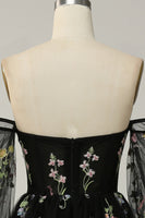 Load image into Gallery viewer, Off The Shoulder Black A-Line Prom Dress with Long Sleeves