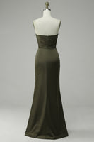 Load image into Gallery viewer, Green Strapless Satin Prom Dress with Slit