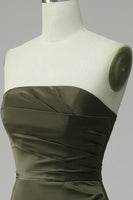 Load image into Gallery viewer, Green Strapless Satin Prom Dress with Slit