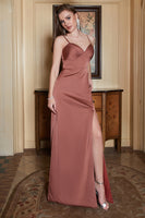 Load image into Gallery viewer, Spaghetti Straps Rust Simple Prom Dress