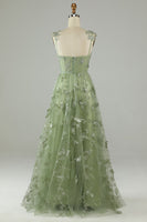 Load image into Gallery viewer, Tulle Corset Long Green Prom Dress with 3D Butterflies
