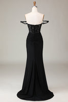 Load image into Gallery viewer, Off the Shoulder Black Sparkly Mermaid Prom Dress