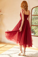 Load image into Gallery viewer, Spaghetti Straps Red Polka Dots Midi Prom Dress