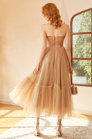 Load image into Gallery viewer, Khaki Polka Dots A Line Tulle Corset Prom Dress