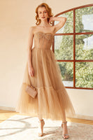 Load image into Gallery viewer, Khaki Polka Dots A Line Tulle Corset Prom Dress