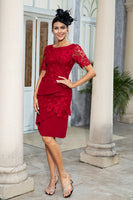 Load image into Gallery viewer, Dark Red Two Piece Mother of the Bride Dress with Lace