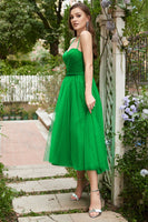 Load image into Gallery viewer, Green Tulle A Line Midi Prom Dress with Ruffles