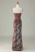 Load image into Gallery viewer, Mermaid Strapless Rust Velvet Bridesmaid Dress