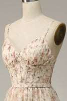 Load image into Gallery viewer, Spaghetti Straps Apricot Print Prom Dress with Slit