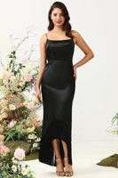 Load image into Gallery viewer, Sheath Spaghetti Straps Black Tea Length Prom Dress with Bowknot