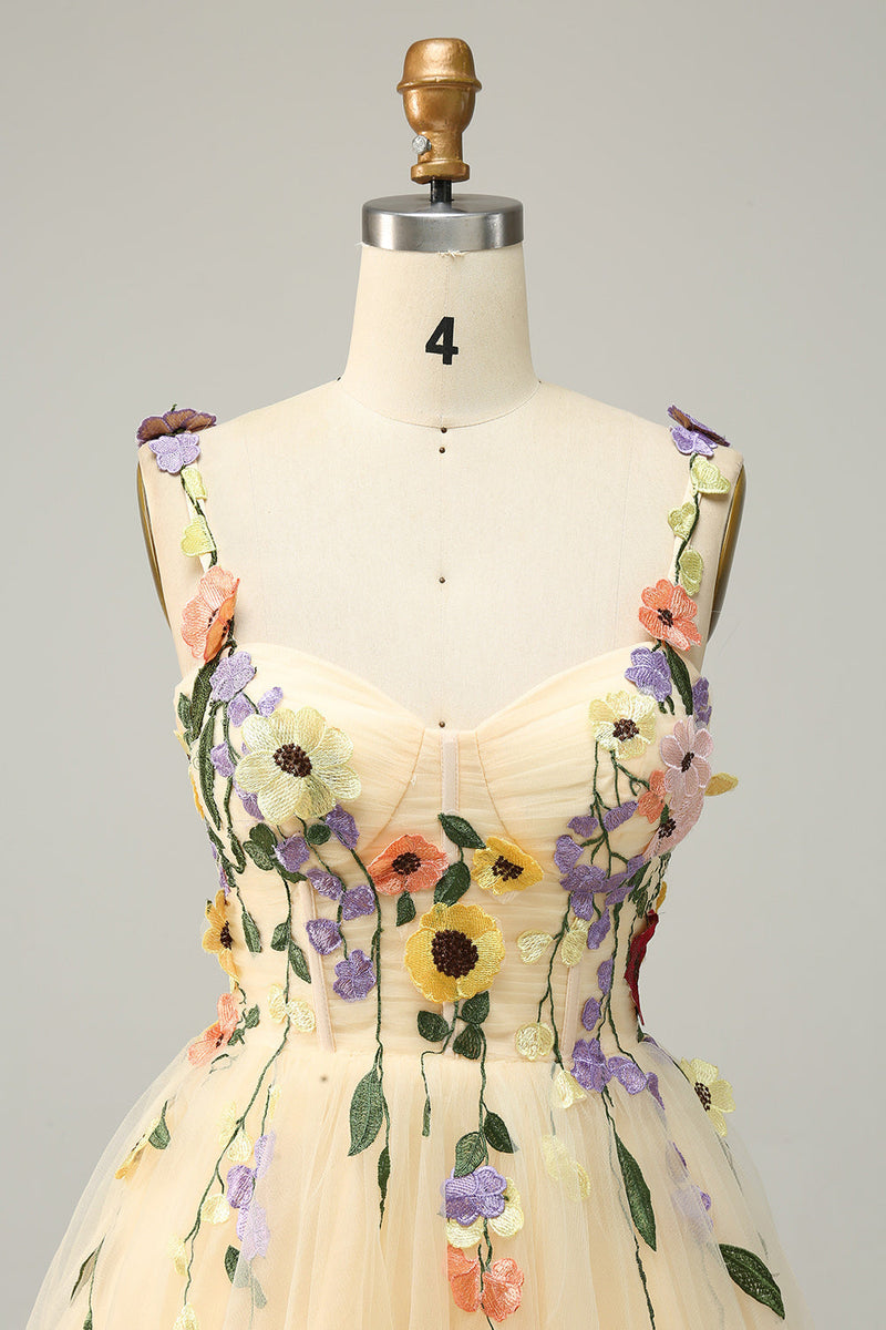 Load image into Gallery viewer, A Line Spaghetti Straps Green Short Prom Dress with Appliques