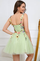 Load image into Gallery viewer, A Line Spaghetti Straps Green Short Prom Dress with Appliques