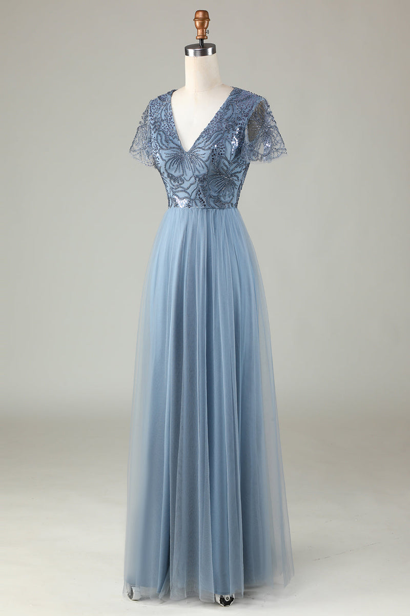 Hellymoon Women A-Line Dusty Blue Bridesmaid Dress with Beading Wedding Guest Dress hellymoonuk Hellymoon Women A-Line Dusty Blue Bridesmaid Dress with Beading Wedding Guest Dress hellymoonuk