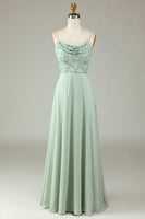 Load image into Gallery viewer, A Line Spaghetti Straps Dusty Pink Long Bridesmaid Dress with Beaded