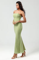 Load image into Gallery viewer, Strapless Mermaid Lemon Green Long Bridesmaid Dress
