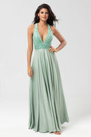 Load image into Gallery viewer, A Line V-Neck Matcha Long Bridesmaid Dress with Beading