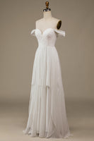 Load image into Gallery viewer, Ivory Boho Chiffon Asymmetrical Wedding Dress with Lace