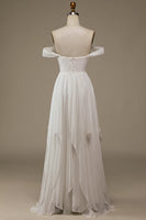 Load image into Gallery viewer, Ivory Boho Chiffon Asymmetrical Wedding Dress with Lace