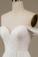 Load image into Gallery viewer, Ivory Boho Chiffon Asymmetrical Wedding Dress with Lace