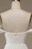 Load image into Gallery viewer, Ivory Boho Chiffon Asymmetrical Wedding Dress with Lace